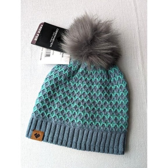 Obermeyer Accessories - Girl's Obermeyer Tucson FF Pom Beanie One Size Hat In Too Deep Blue Knit NEW
